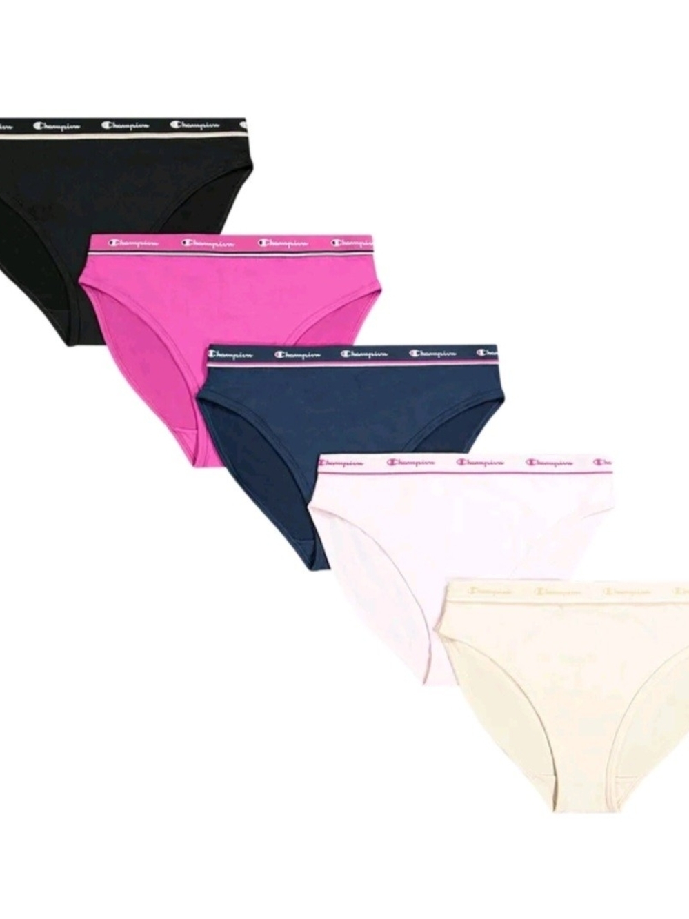 Champion Girls' 5-Pack Bikini Briefs - Black, Pink, Navy, White, Cream